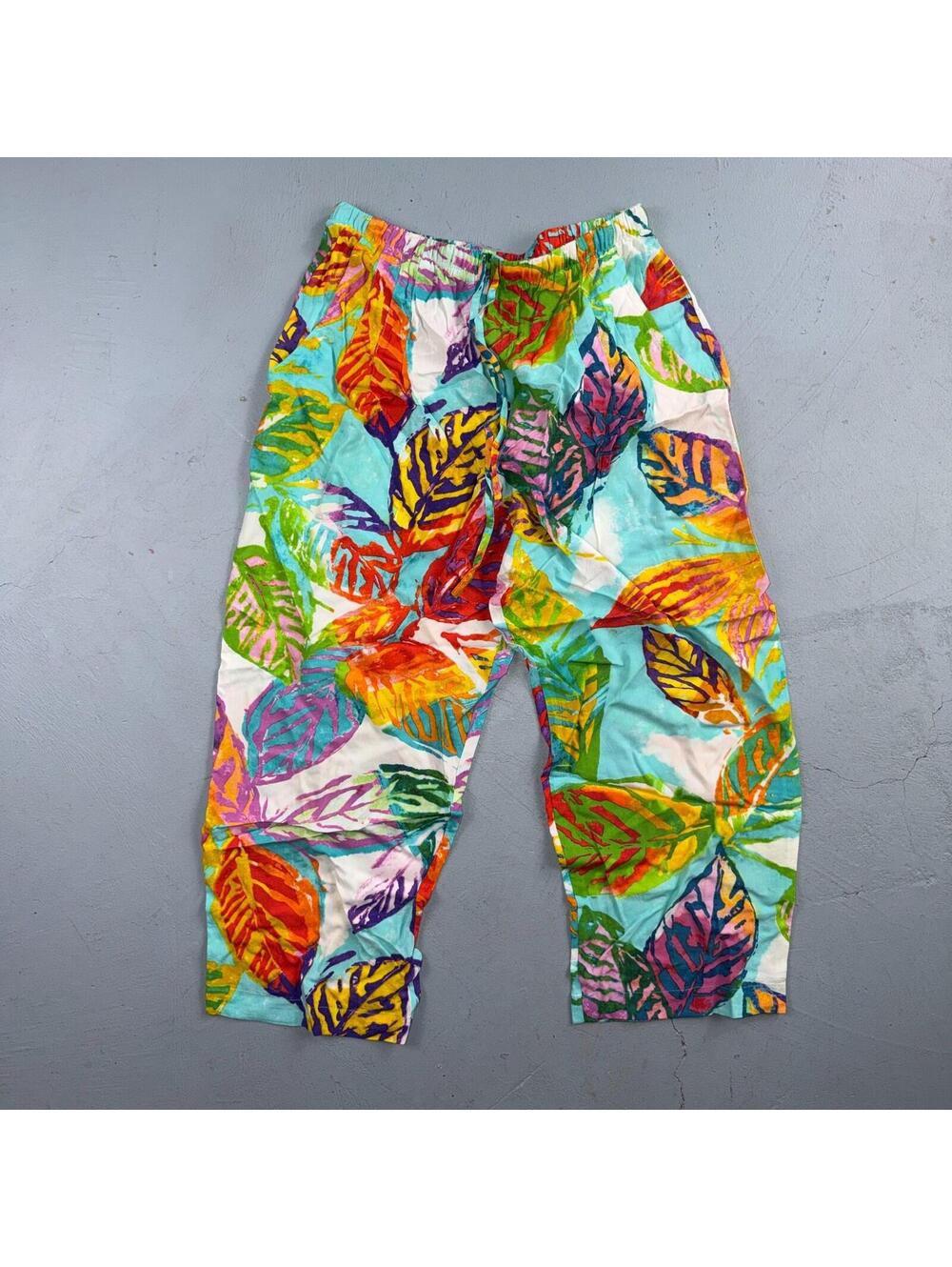 Vintage Jams World Pants Womens XS Multicolor Tissue Flower Hawaiian Beach Crop